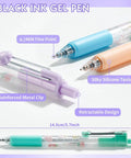DIY Gel Pens With Cute Stickers Six Pack 0.7mm Black Ink Smooth Writing Quick Dry Journaling Pens showing fine point and silicone texture