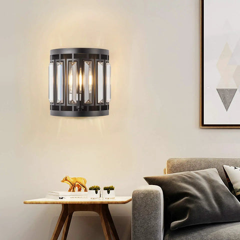 4 Light Crystal Bathroom Vanity Light Bar In Black Over Mirror, Modern Industrial Glam For Farmhouse Villa Resort Hotel Bathroom, G9 Base Bulbs Not Included, wall-mounted in living room