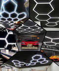 Hexagon LED Garage Light Kit 24 Pack Ultra Bright Ceiling Tubes 192W 23040LM 6500K Grid System displayed in various settings