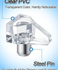 Heavy Duty Clear Shelf Support Pegs For Cabinet Furniture And Bookshelves 100 Pack with transparent PVC and steel pin.