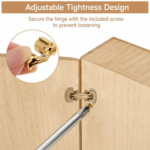 Built to Last Sleek Concealed Brass Barrel Hinges Set With 8mm Drill Bit and 180 Degree Opening, close-up of hinge installation