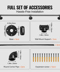 Full set of accessories for Rock Solid Six Foot Carbon Steel Staircase Handrail including screws, pipes, and mounts.