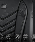 Close-up of 3D Foam Faux Leather Seat Covers Full Set Waterproof and Easy Clean All Black, Universal Fit, water-resistant surface