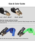 Heavy Duty Nylon Ratchet Tie Down Straps For Cargo And Gear With Black Webbing Rugged Track Spring Fittings in different sizes and colors