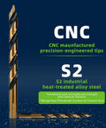 Hyper Step HSS Cobalt Drill Bit Set 1/8 To 1/2 Inch showing CNC precision-engineered tips and S2 industrial alloy steel.