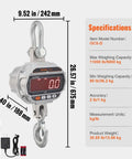 Digital Crane Scale 11000 Lbs 5000 Kg Heavy Duty Hanging Scale With Remote Control Cast Aluminum Case And LED Display