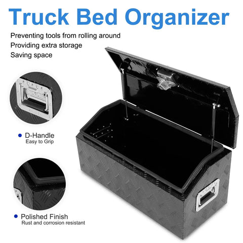 Solid 30 Inch Aluminum Diamond Plate Trailer Tongue Toolbox With Smooth Gas Struts And Secure Key Lock Matte Black Finish To Keep Your Towing Gear Neat And On Point Whenever You Hit The Open Road