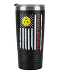 Dope 20 Oz Travel Tumbler For Pickleball Crew Sleek Insulated Drinkware With Secure Lid, black with pickleball design.