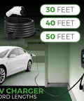 Level 2 EV Charger 240V 16A Portable EVSE with 30 Foot Cable and 14-50P Plug connected to electric car