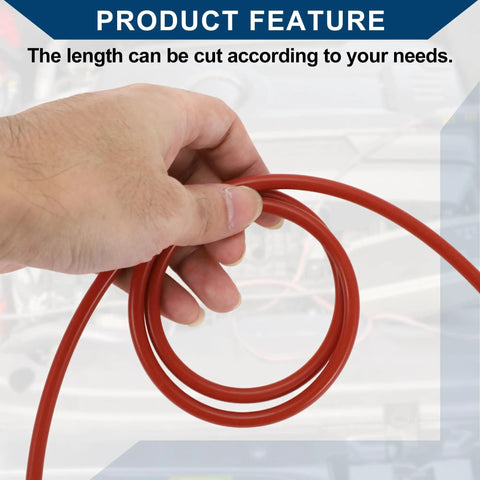 Person holding Silicone Vacuum Tubing Hose For Automotive Use High Temp Reinforced 10 Ft Long One Sixteenth Inch Inner Diameter And Two Millimeter Wall Red One Piece Durable Flexible Vacuum Line.
