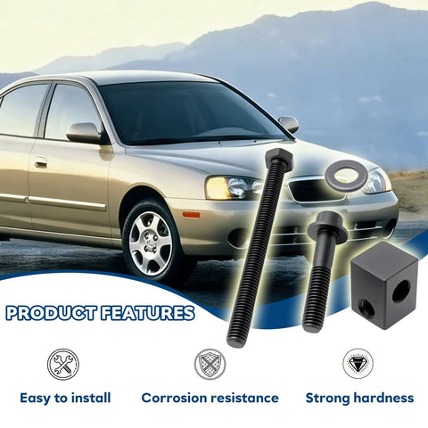 Heavy Duty Alternator Pump Pulley Adjuster Kit With Belt Tensioner Replacement Bolt Set No Sweat Installation For Hyundai Elantra Kia Rio And Accent Roll On Road with steel bolts and washer.