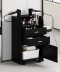 Mobile Salon Station On Wheels For Hair Stylists And Barbers Sleek Black Trolley Cart With Swivel Casters Pro Grade Organizer