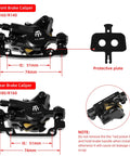 Front and rear brake calipers from Electric Bike Hydraulic Disc Brake Set 2 Piston 2 Pin Power Off Pre Bled kit with protective plate.