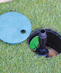 Automatic Irrigation Valve Box Cover For Garden And Lawn 6 Inch Plastic Sprinkler System Lid shown open on grass