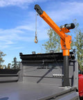 Heavy Duty Electric Pickup Truck Crane With 3500 Lbs Winch And 12V Galvanized Steel Jib Hoist featuring a 360 rotating boom on truck bed.