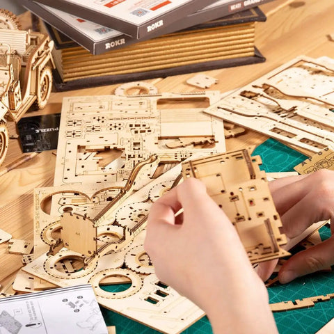 One Eighteen Scale Mechanical Car Puzzle Kit for Adults, DIY wooden model vehicle kit with laser-cut plywood parts