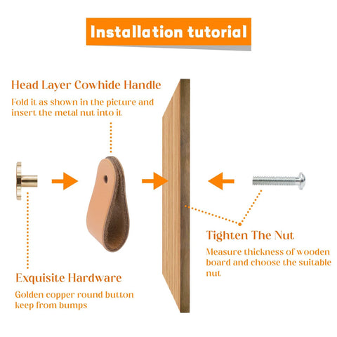 Installation tutorial for 4 Pack Faux Leather Drawer Pulls Light Coffee Single Hole Cabinet Handles for Dresser Closet and Kitchen Cupboards