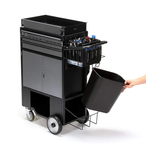 Heavy Duty Mobile Utility Cart Featuring Smooth Glide Casters And Knocked Out Durability For HVAC Trades Pursuing Zero Hassle Organization On Any Job Site with tools and waste bin.
