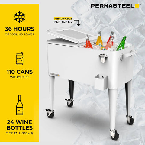Spacious 80 Quart Party Cooler With Divider And Serving Tray Rolling Ice Chest Keeps Drinks Cold For 36 Hours Matte White