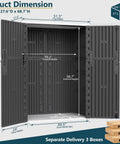 57 Cu Ft Outdoor Storage Shed With Floor, All Weather Resin Design open to show interior dimensions and dual door opening