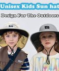 Kids wearing Kids Quick-Dry Sun Hat With Neck Flap UPF 50 Plus Breathable Bucket Hat For Baby Boys And Girls Safari Beach Summer