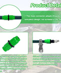 Expandable Garden Hose Repair Kit With Four Dual Channel Connectors And Metal Clamp displayed with green connectors and hose