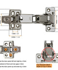 No Drama Heavy Duty Soft Close 180 Degree Concealed Adjustable Cabinet Hinges 2 Pack Full Overlay Nickel Plated Steel detailed image showing dimensions and adjustment features.