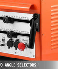 Control panel of Rock Solid 25mm Electric Rebar Bender equipped with dual foot switches, featuring angle selectors and power controls.