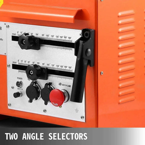 Control panel of Rock Solid 25mm Electric Rebar Bender equipped with dual foot switches, featuring angle selectors and power controls.