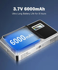 On Camera RGB LED Light With 6000mAh Battery, App Control Via Bluetooth, All Metal Portable Video Lighting Panel For Filming And Photo Shoots, Retro 08X, 8 Hour Battery Life At 50 Percent Brightness, featuring battery details and USB-C port.