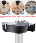 Straight Shooting Carbide Forstner Drill Bit 2-3/8 Inch Hex Shank Woodworking Hole Cutter showing 3-cutter design for efficient chip removal.