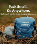Wallaby Lightweight Hammock With Straps Portable Chill Spot for outdoor use, packed in a glacier blue stuff sack, easy setup.