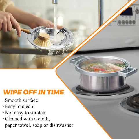 Person cleaning chrome burner drip pan kit for Whirlpool electric ranges with brush