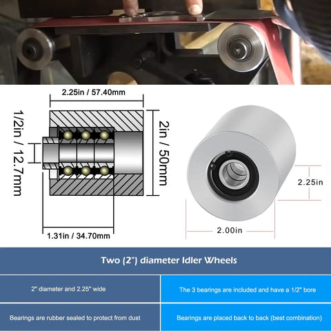 Belt Grinder 2x72 Wheel Set For Knife Grinder With 4 Inch Drive Wheel 5/8 Inch Bore 3 Inch Tracking Wheel And 2 Inch Idler