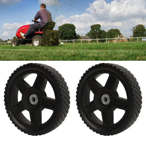 8-Inch PVC Mower Replacement Wheels with Bearings, 2 Pack for Push Lawn Mowers, durable wheels in farm setting