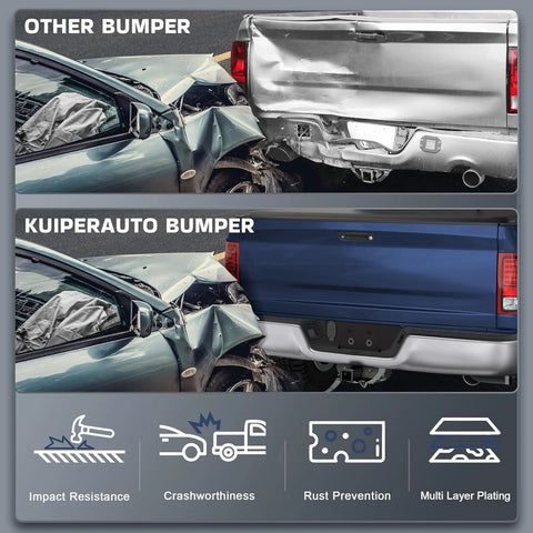 KUIPERAUTO chrome rear steel step bumper for 2014–2018 Chevy Silverado/GMC Sierra 1500; no park sensor holes