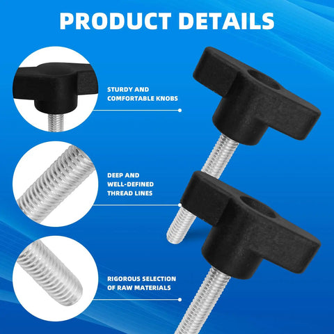 Heavy Duty Solid Badass 20 Piece Thumb Screw And Wing Knob Bolt Kit M4 M5 M6 M8 with black plastic knobs and threaded bolts.