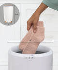 Large Towel Warmer Bucket With Timer Auto Shut Off Electric Spa Warmer For Bathroom Home Spa Vibe with towels being placed inside