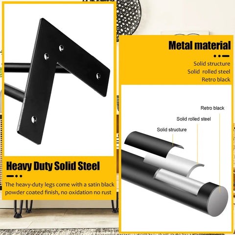 12 Pack 16 Inch Hairpin Metal Table Legs Heavy Duty Furniture Feet with black solid steel design and details.