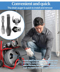 Reliable Ten Piece Drain Snake Drill Attachment And Heavy Duty Spiral Auger Cutter Set For Five Eighth Inch Pipes in use with drain machine.