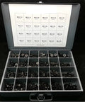 Open case showing Flat Head Socket Cap Screws 1200 Piece Metric Assortment DIN 7991 Hardware Fastener Kit with labeled compartments.