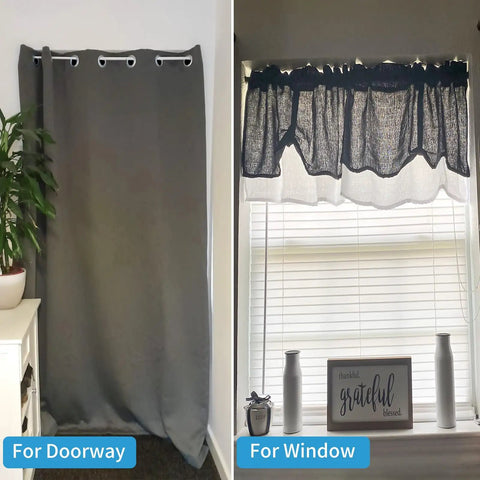No Drill Adjustable Spring Curtain Rod 28 To 40 Inches White, Fast Install Tension Rod With Durable Suction End Caps shown with curtains