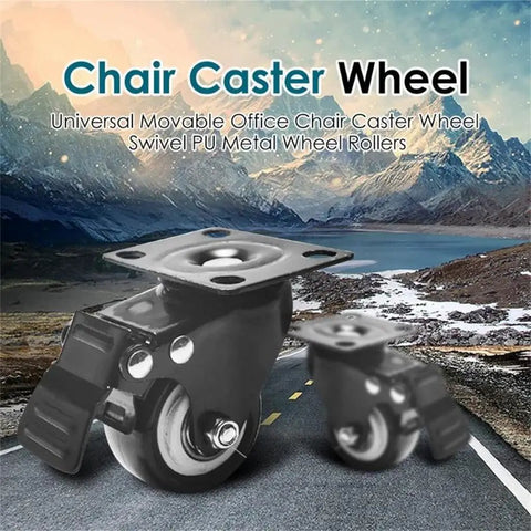 Top Shelf Universal Replacement Caster Wheels Featuring Snappy 360 Degree Swivel Capability And Solid Locking Brake Sweet Non Marking Rollers For Heavy Duty Tool Cart Rigs, close-up of black swivel caster wheels on a mountain background.