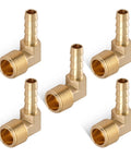 Five Pack 5/16 Inch Barb To 3/8 Inch NPT Male 90 Degree Brass Hose Barb Fittings For Tight Seals, Perfect For Water And Air Lines, Handles -40F To 160F And Up To 300 PSI, brass elbows