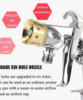 Close-up of Heavy Duty Four Gallon Air Pressure Paint Pot With Adjustable Pressure Gauge and Two Millimeter Tip showing six-hole nozzle.