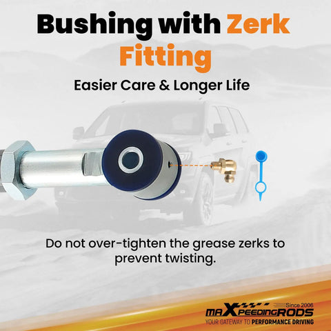 Adjustable Front Track Bar 0-6 Inch Lift for Jeep Wrangler JK JKU, keeps front axle centered after lifts, steel bushing with zerk fitting