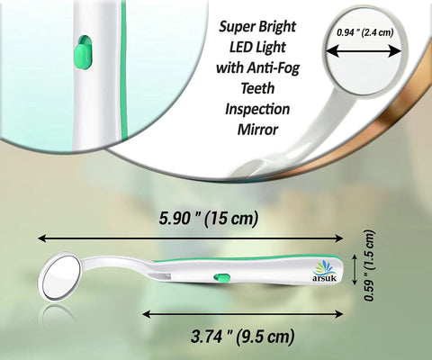 LED Lighted Dental Mirror For Easy At Home Teeth Checks With Bright Illumination Anti Fog Handheld Mouth Mirror For Inside Mouth Gums And Tongue Reusable Dentist Style Dental Mirror For Home Use 2 Pack, 5.9 in long