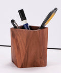 Black Walnut Wood Pen Holder For Desk with pens, showcasing sleek modern pencil cup organizer for office supplies.
