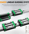 HGR20 1000mm Linear Guide Rail Set With Four HGH20CA Carriage Blocks for CNC Routers showing steel rails and carriage blocks
