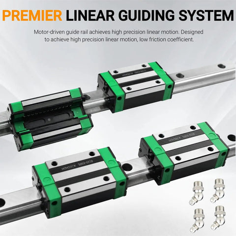 Beefed-Up Heavy Duty HGR20 Linear Rail Set 1200mm With Four HGH20CA Carriage Blocks, close-up of rails and blocks on white background